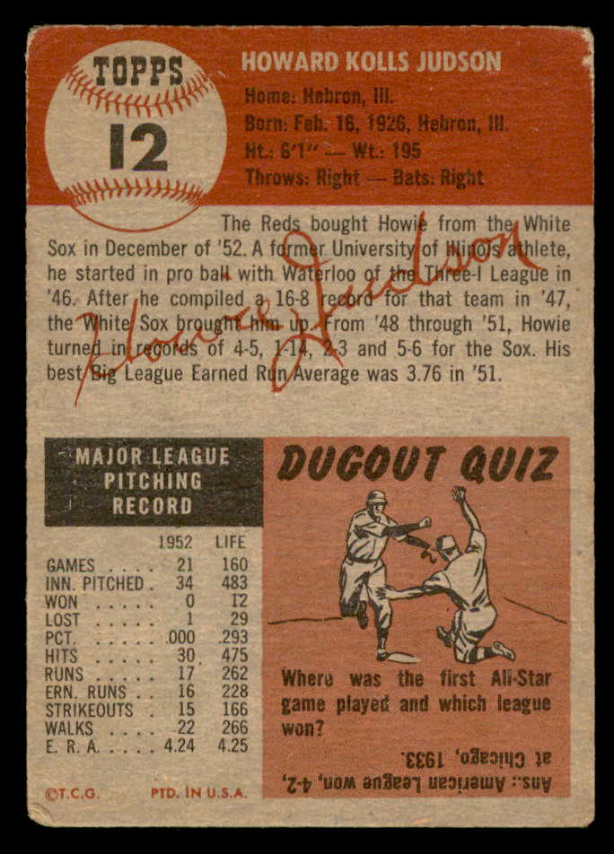 1953 Topps Baseball #012 Howie Judson Reds VG 559313