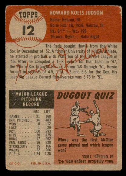 1953 Topps Baseball #012 Howie Judson Reds VG 559313