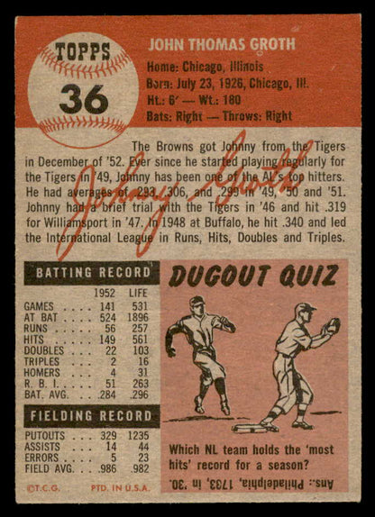 1953 Topps Baseball #036 Johnny Groth Browns EX+/EX-MT 559316