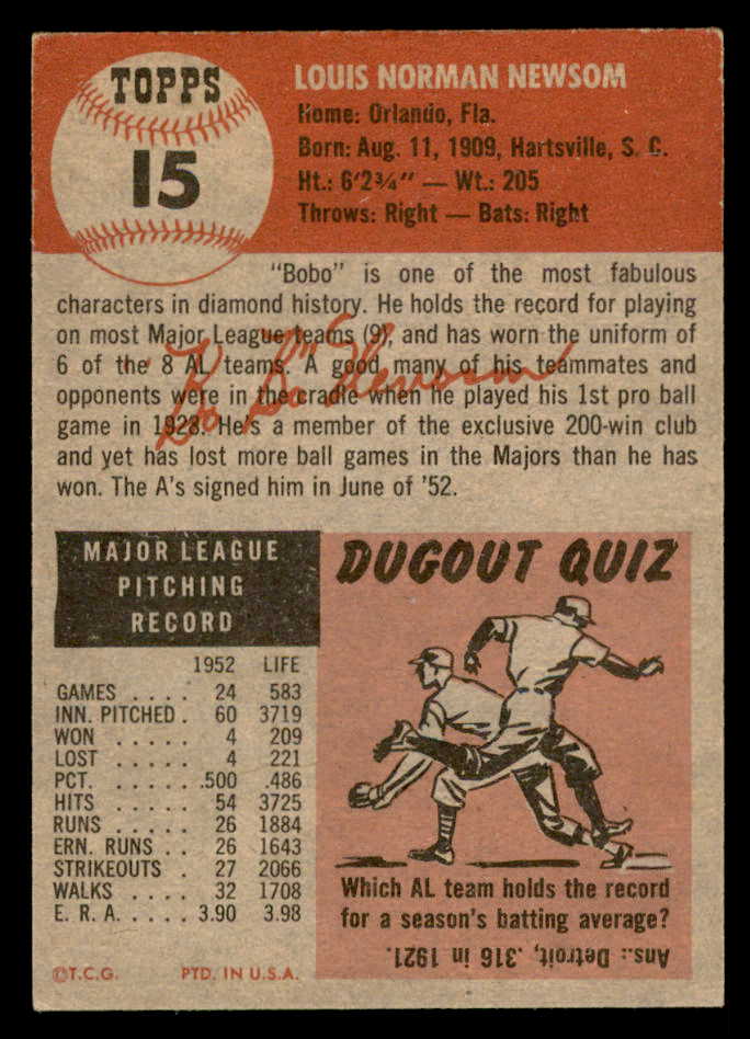 1953 Topps Baseball #015 Bobo Newsom A's EX+/EX-MT 559317