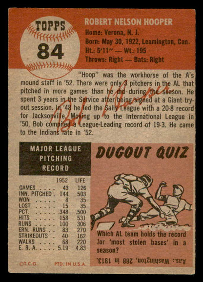 1953 Topps Baseball #084 Bob Hooper Indians EX+/EX-MT 559318