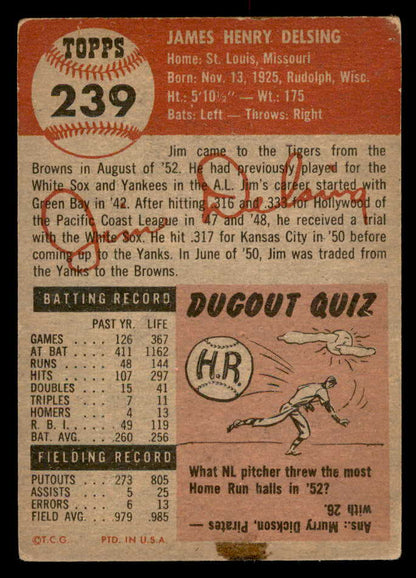 1953 Topps Baseball #239 Jim Delsing Tigers Good 559326