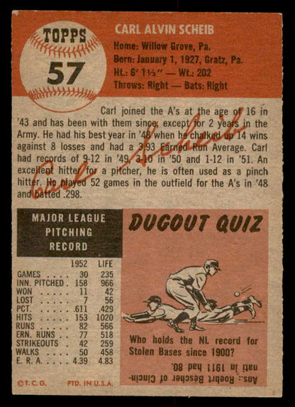 1953 Topps Baseball #057 Carl Scheib A's EX-MT 559331