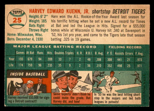 1954 Topps Baseball #025 Harvey Kuenn Tigers EX-MT/NR-MT 559335