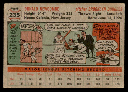 1956 Topps Baseball #235 Don Newcombe Dodgers Good 559336