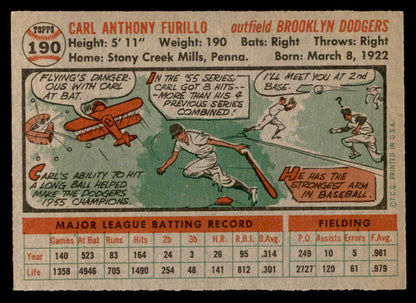 1956 Topps Baseball #190 Carl Furillo Dodgers EX-MT 559338