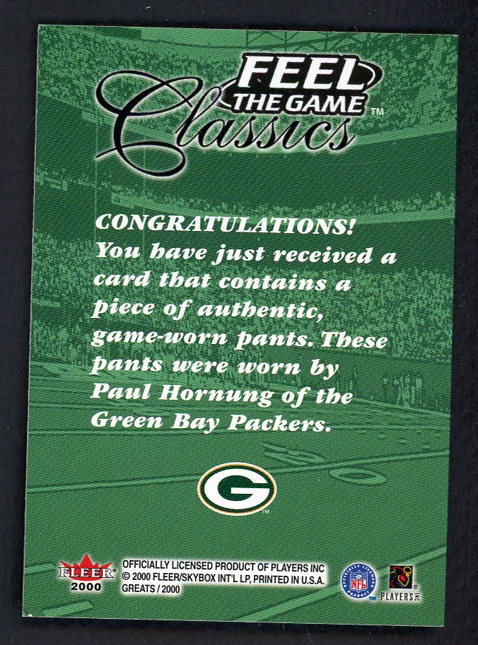 2000 Fleer Classics Feel The Game Paul Hornung Packers Pants Relic 559374