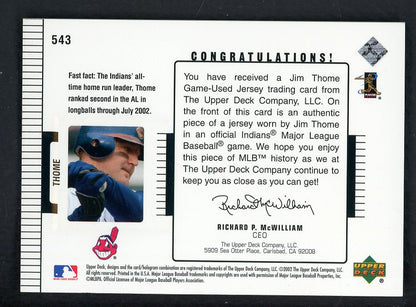 2002 UD Diamond Collection #543 Jim Thome Indians Jersey Relic 559375