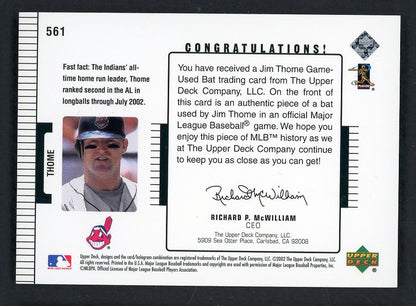 2002 UD Diamond Collection #543 Jim Thome Indians Bat Relic 559376