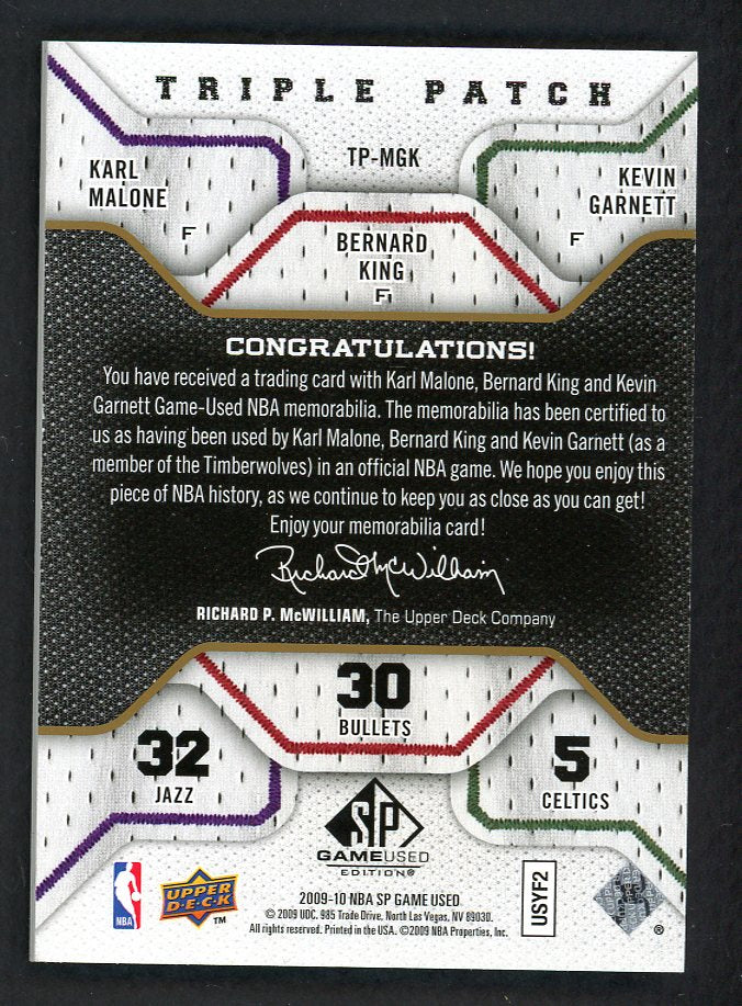 2009 SP Triple Patch #TPMGK Karl Malone Kevin Garnett Bernard King 559377