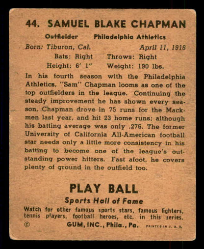 1941 Play Ball #044 Sam Chapman A's VG-EX 559505
