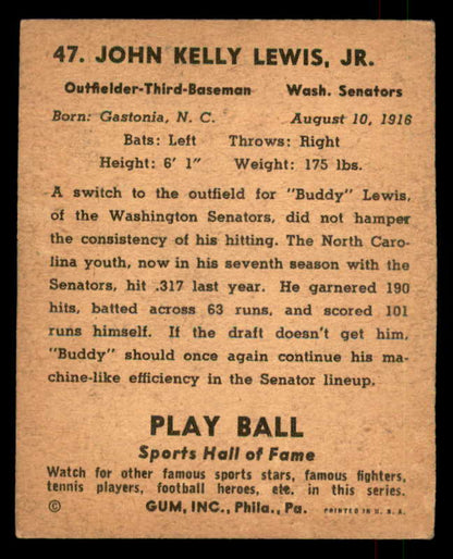 1941 Play Ball #047 Buddy Lewis Senators VG-EX 559508