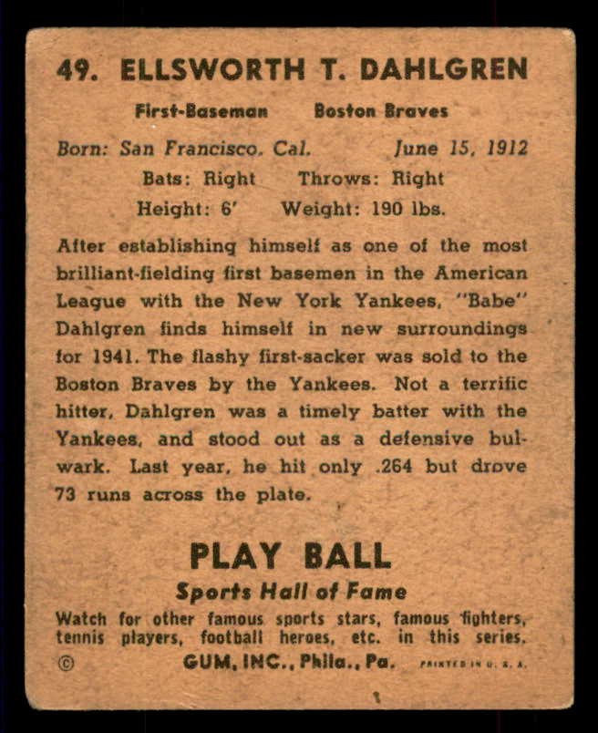 1941 Play Ball #049 Babe Dahlgren Braves VG 559511