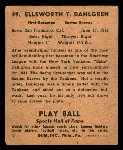 1941 Play Ball #049 Babe Dahlgren Braves VG 559511