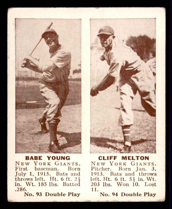 1941 Double Play #093/94 Babe Young Cliff Melton VG residue back 559528
