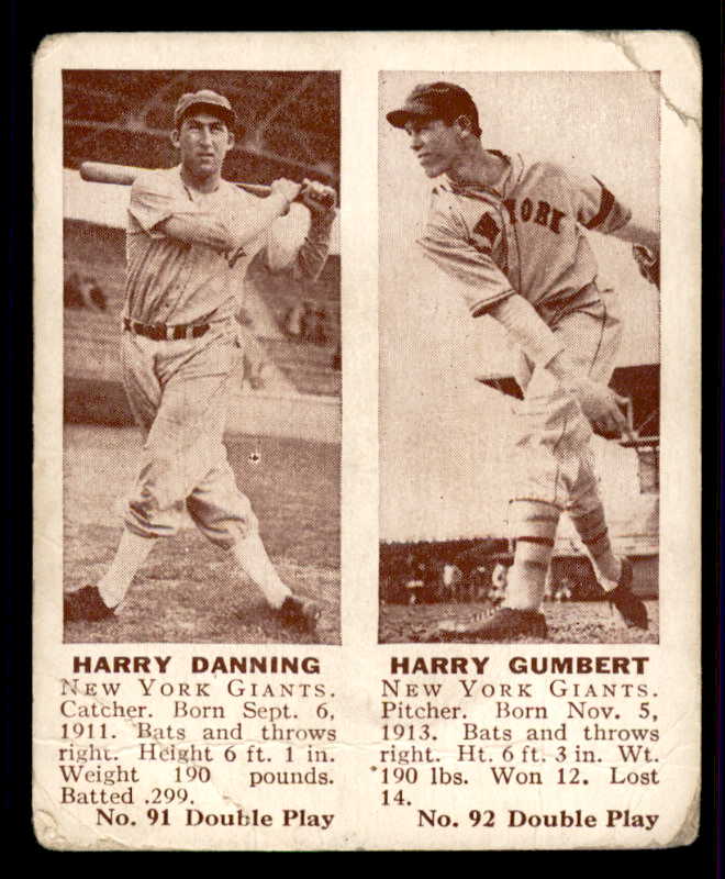 1941 Double Play #091/92 Harry Danning Harry Gumpert FR-GD 559531
