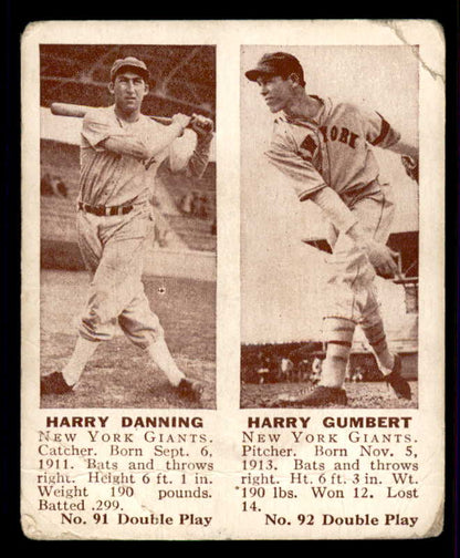 1941 Double Play #091/92 Harry Danning Harry Gumpert FR-GD 559531