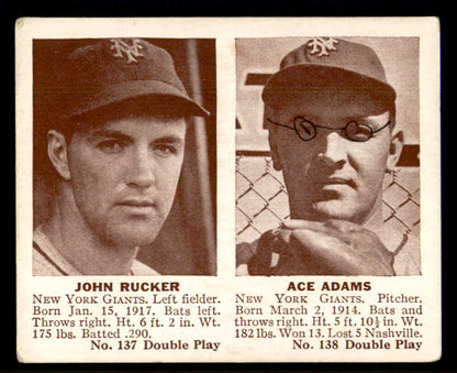 1941 Double Play #137/138 John Rucker Ace Adams Good ink front 559532