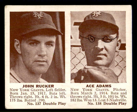 1941 Double Play #137/138 John Rucker Ace Adams Good ink front 559532