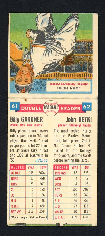 1955 Topps Baseball Double Headers #061/62 Billy Gardner John Hetki EX 559632