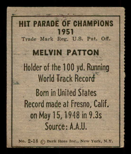 1951 Berk Ross #002-18 Melvin Patton Track Good 559638