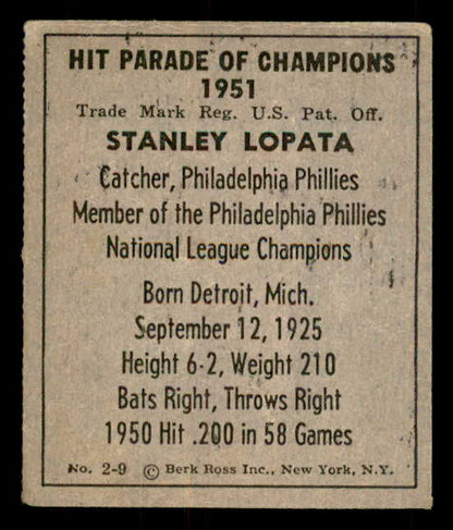1951 Berk Ross #002-9 Stan Lopata Phillies EX 559645