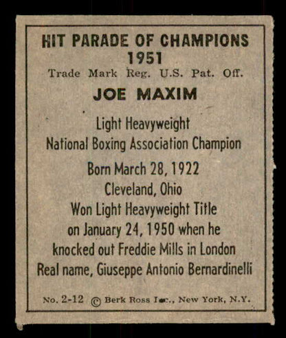 1951 Berk Ross #002-12 Joe Maxim Boxer EX 559646