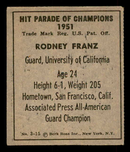 1951 Berk Ross #003-15 Rodney Franz USC EX 559652