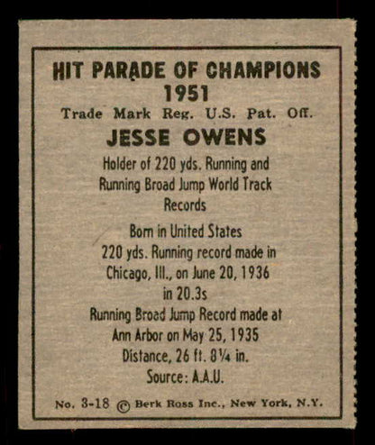 1951 Berk Ross #003-18 Jesse Owens Track EX 559653
