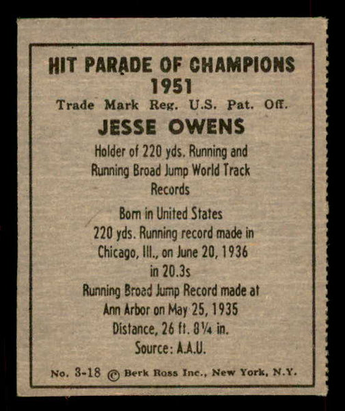 1951 Berk Ross #003-18 Jesse Owens Track EX 559653