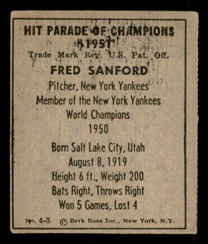 1951 Berk Ross #004-3 Fred Sanford Yankees EX 559654