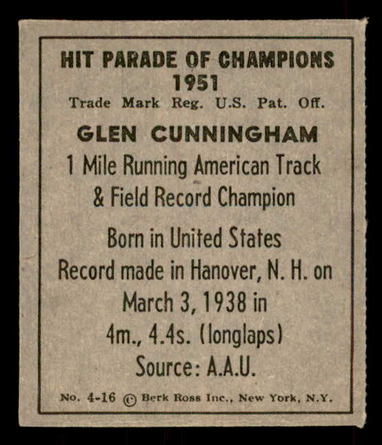 1951 Berk Ross #004-16 Glen Cunningham Track EX 559657