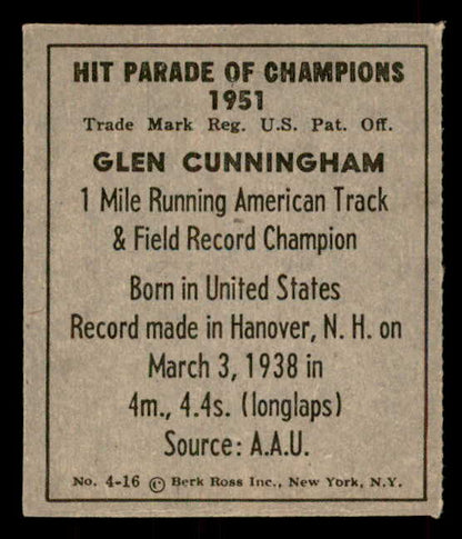 1951 Berk Ross #004-16 Glen Cunningham Track EX 559657