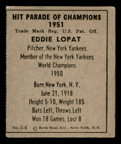 1951 Berk Ross #003-6 Eddie Lopat Yankees VG-EX 559661