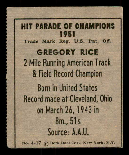 1951 Berk Ross #004-17 Greg Rice Track VG-EX 559665