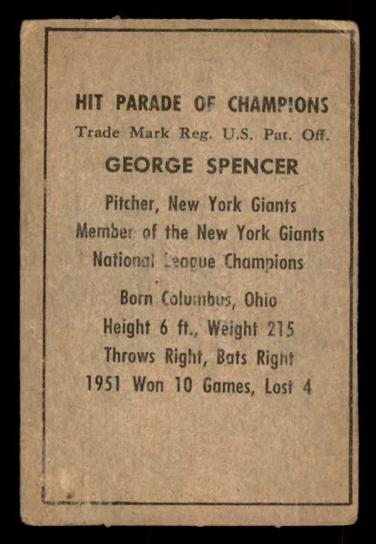 1952 Berk Ross George Spencer Giants VG 559671