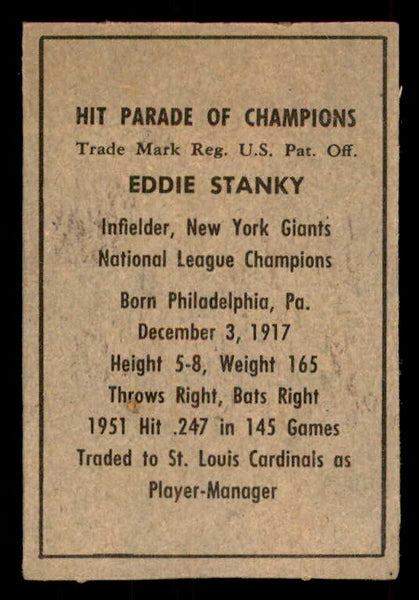 1952 Berk Ross Eddie Stanky Giants VG 559672
