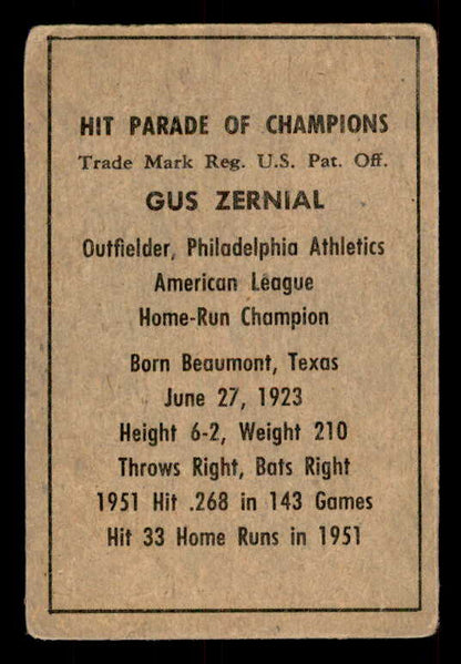1952 Berk Ross Gus Zernial A's VG 559673