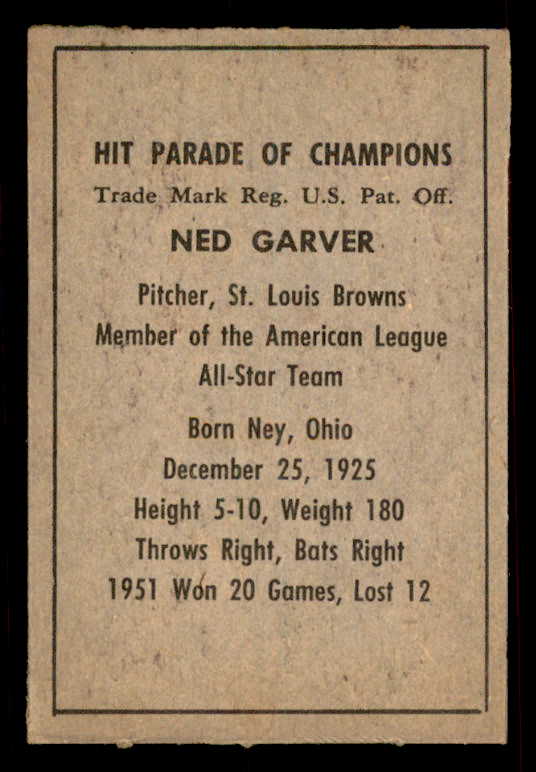 1952 Berk Ross Ned Garver Browns EX-MT 559675