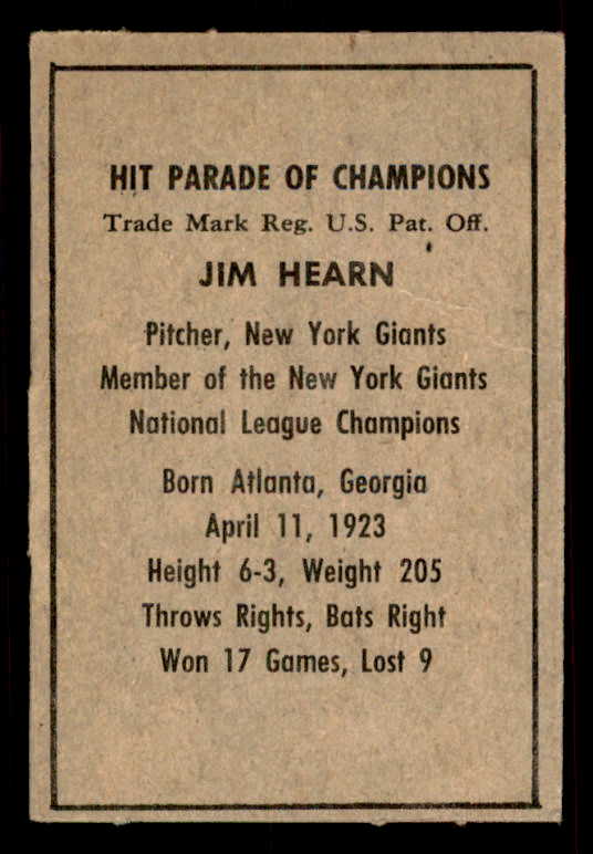 1952 Berk Ross Jim Hearn Giants EX-MT 559676