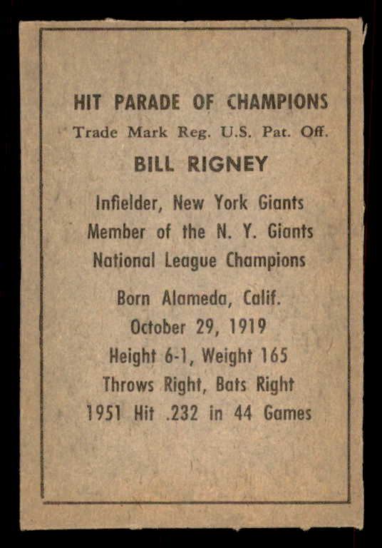 1952 Berk Ross Bill Rigney Giants EX-MT 559680