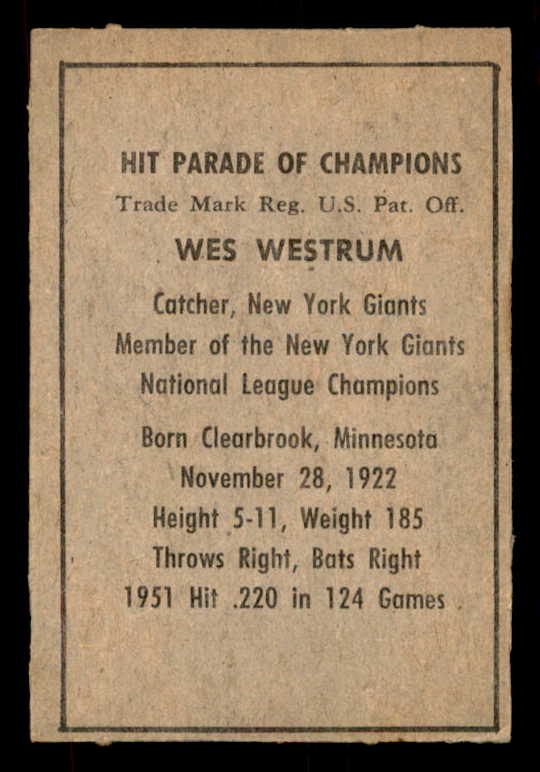 1952 Berk Ross Wes Westrum Giants EX-MT 559681