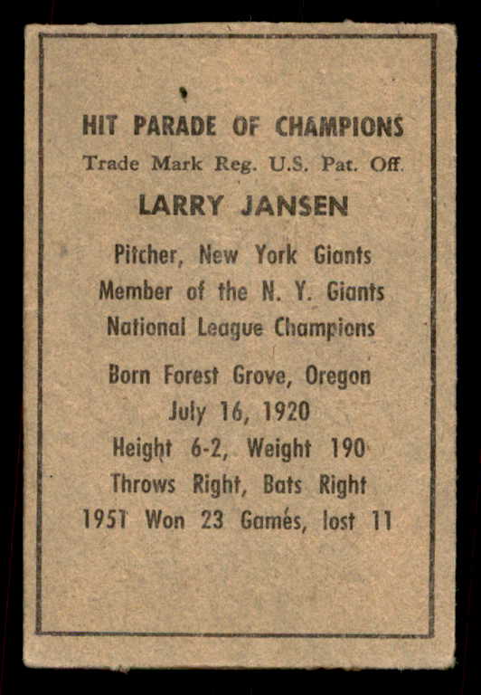 1952 Berk Ross Larry Jansen Giants VG-EX 559683