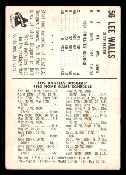 1962 Bell Brand #056 Lee Walls Dodgers VG 559687