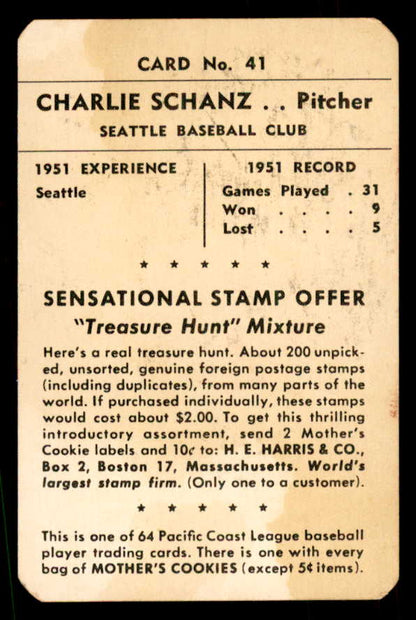 1952 Mothers Cookies #041 Charlie Schanz Rainiers VG 559689