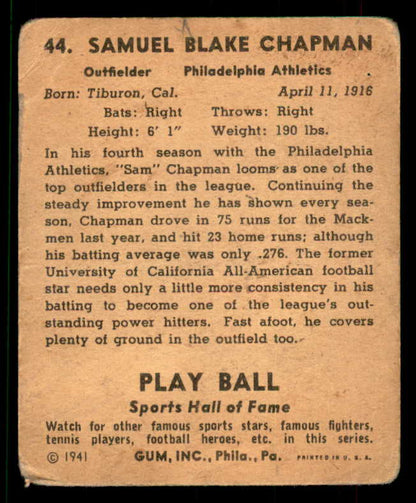 1941 Play Ball #044 Sam Chapman A's GD-VG 559696