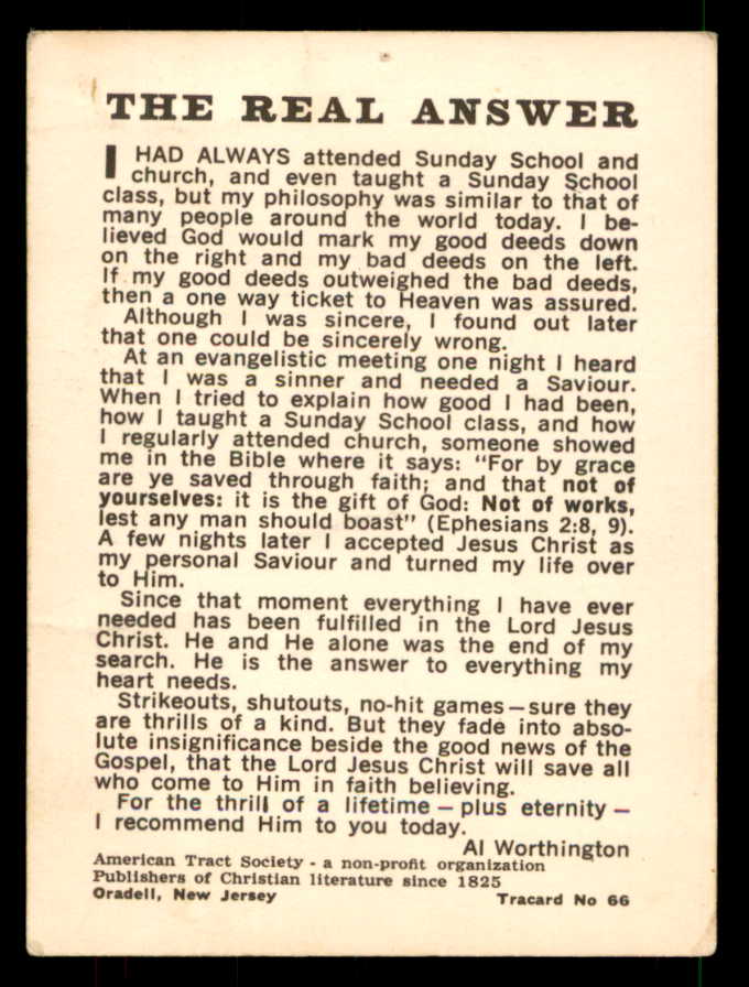 1962 American Tract Society #066 Al Worthington Twins VG 559698