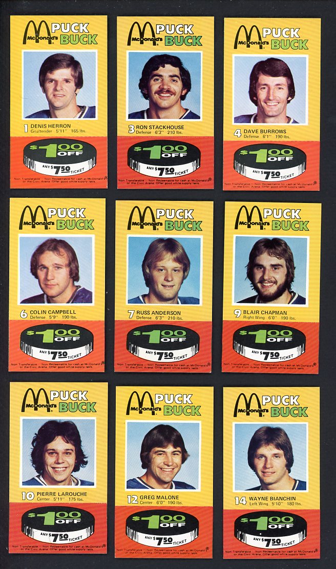 1977 McDonalds Pittsburgh Penguins Complete Set 559855