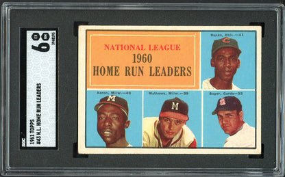 1961 Topps Baseball #043 N.L. Home Run Leaders Hank Aaron SGC 6 EX-MT 560540