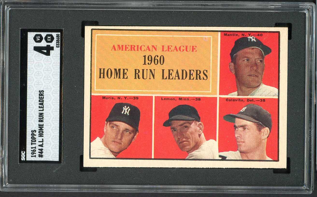 1961 Topps Baseball #044 A.L. Home Run Leaders Mickey Mantle SGC 4 VG-EX 560541